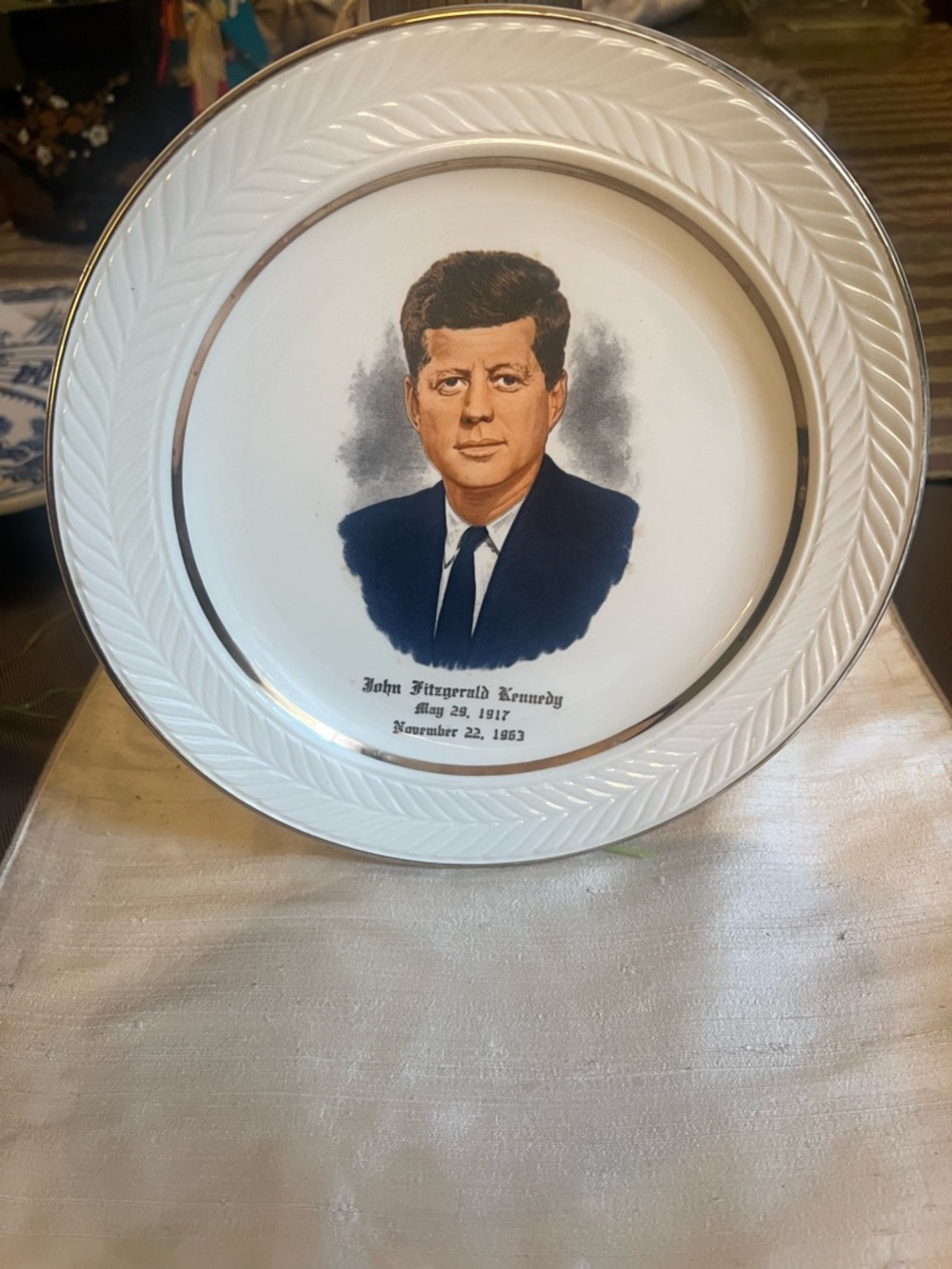 Cream President John F. Kennedy Commemorative Plate with Gold Trim